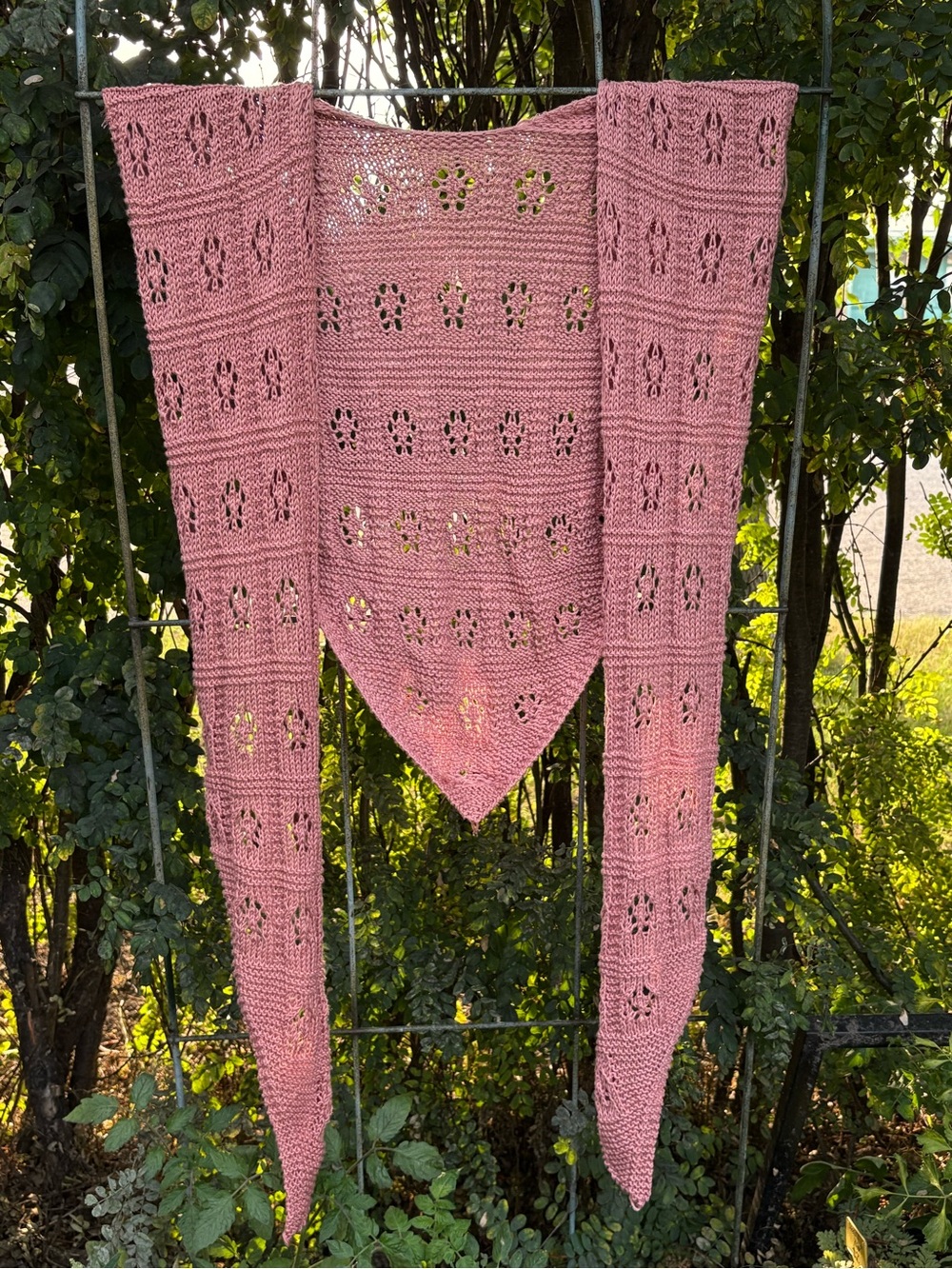 Dusty Rose Openwork Knit Shawl-Style Poncho